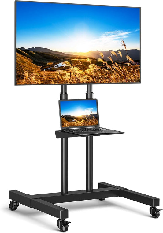 RFIVER Tall Mobile TV Stand on Wheels, Castors for 32-80 inch Flat Curved TVs, Height Adjustable, Tiltable, Max VESA 600x400mm Bracket, Black