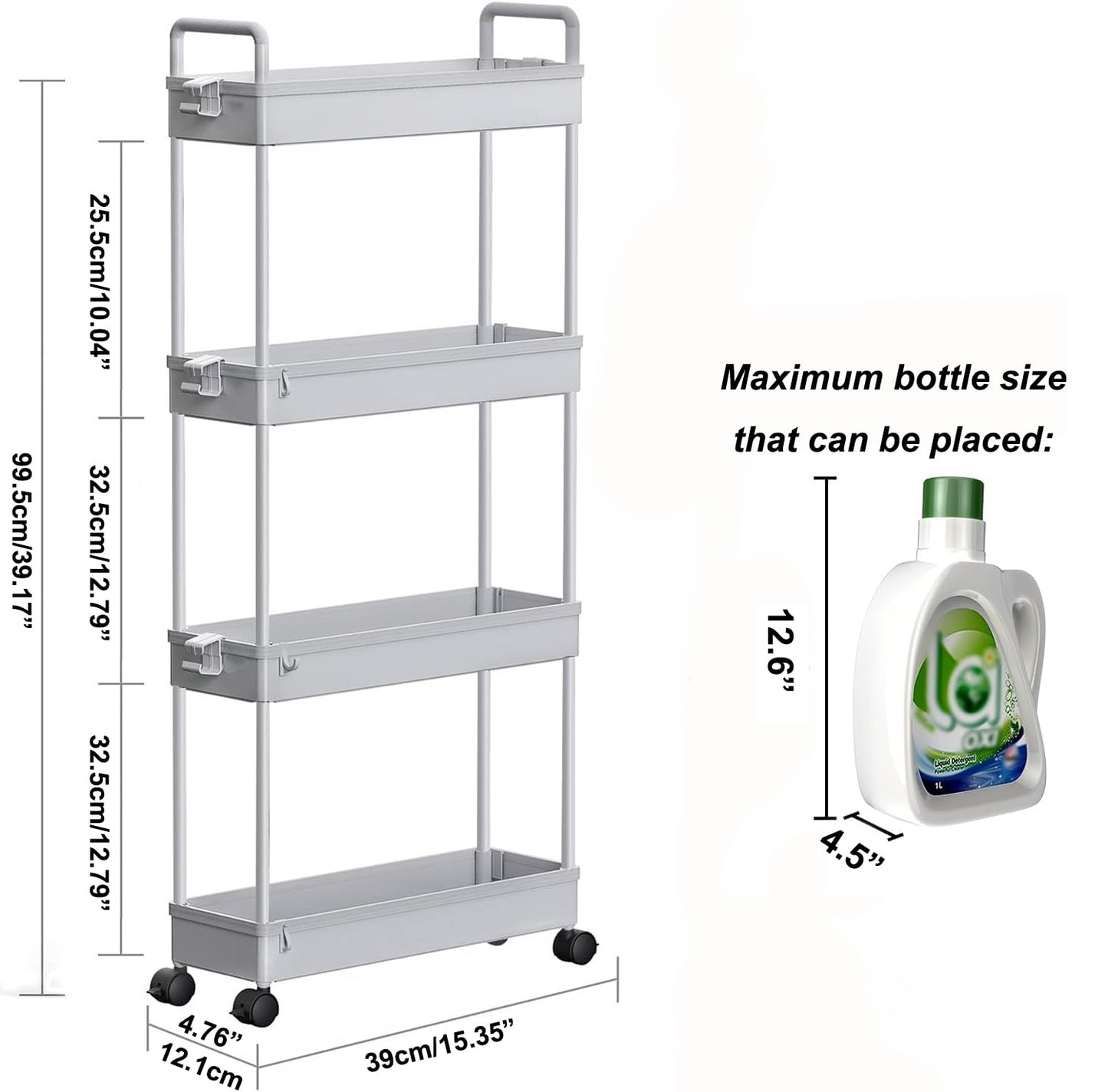 SOLEJAZZ Storage Trolley Cart Slim Rolling Cart Mobile Storage Shelving