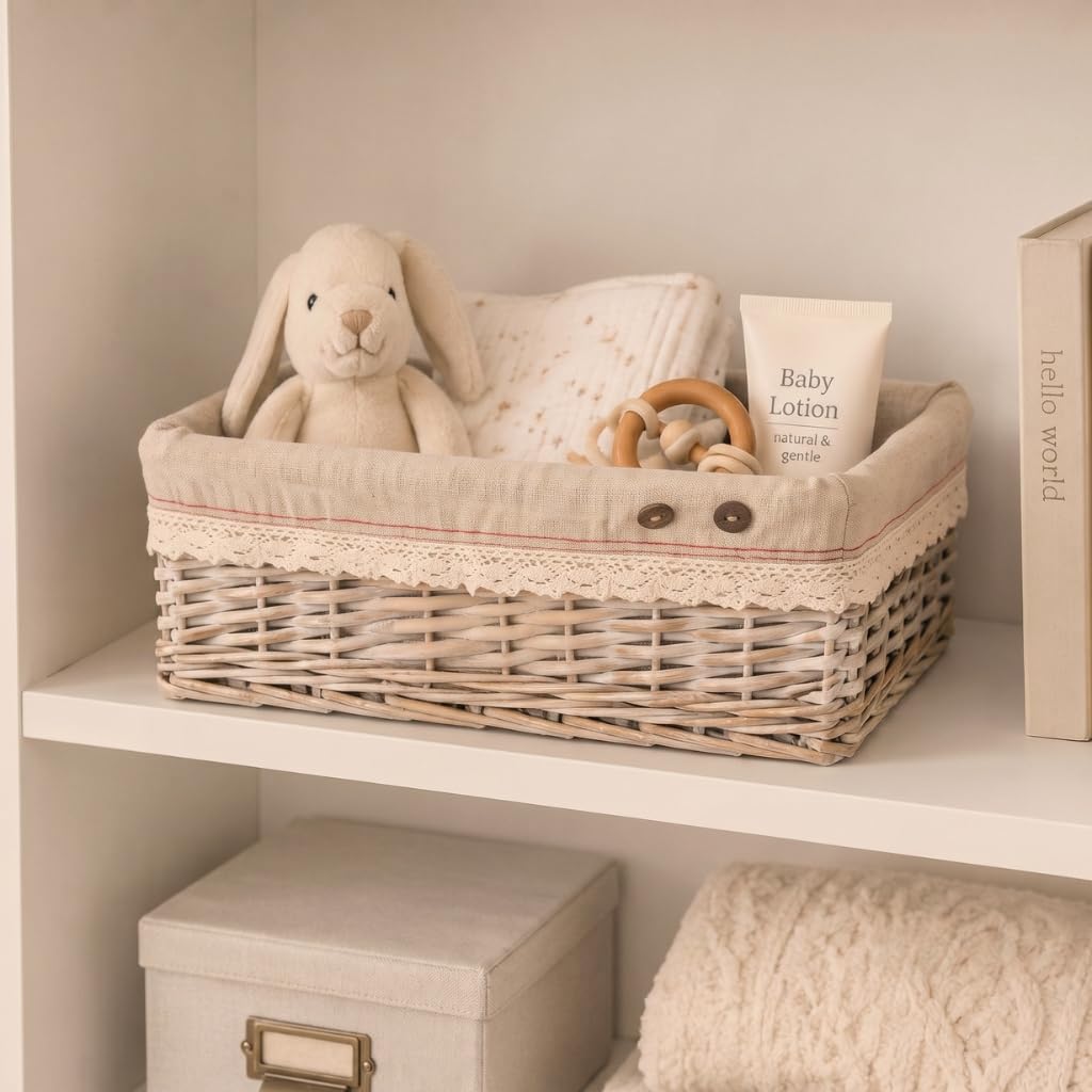 Woodluv Storage Baskets, Storage baskets for shelves woven, Storage Boxes Large, Wicker Storage Organiser Basket, 45 x 32 x 16 H cm