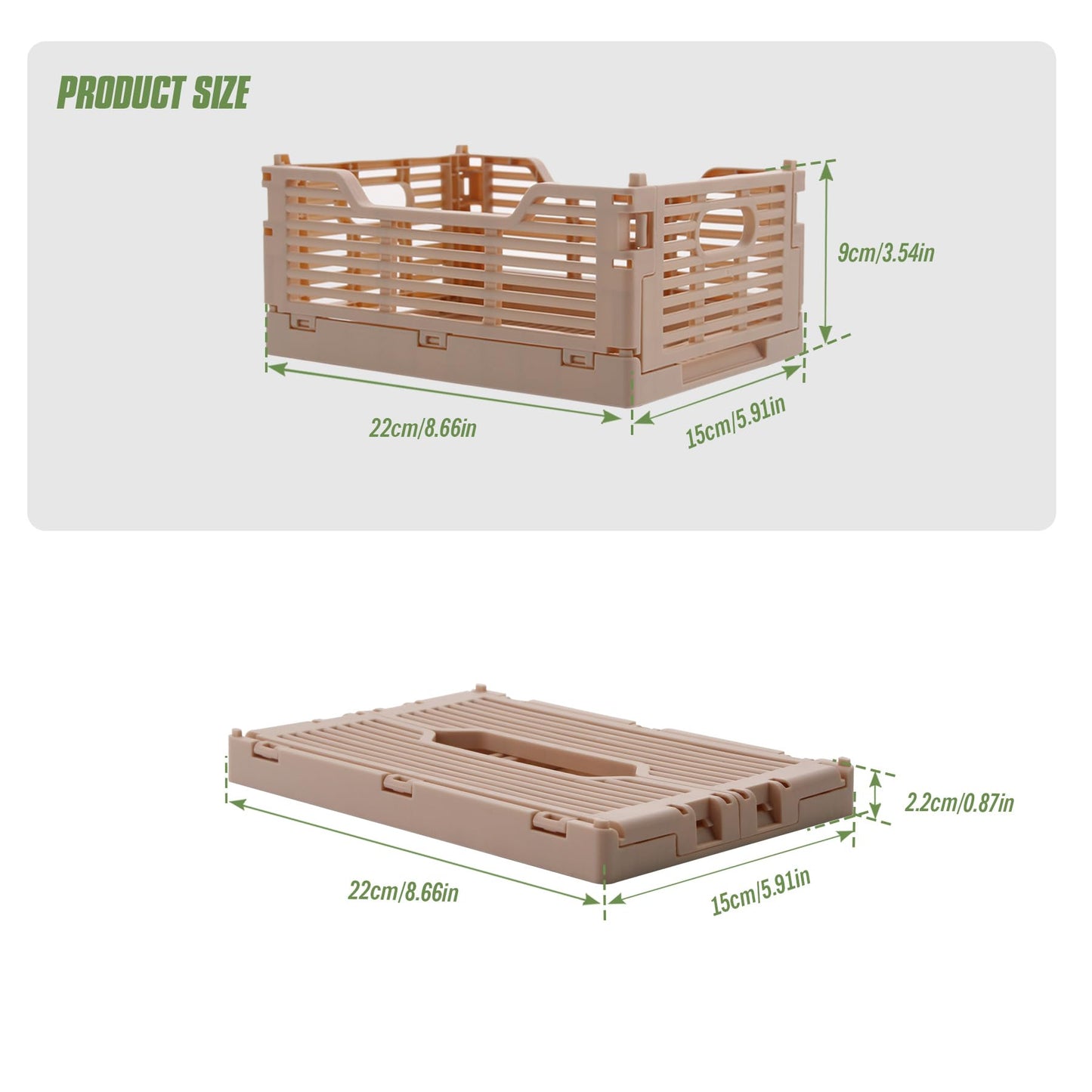 Vivikivi 2-Pack Collapsible Crates Storage Boxes, 22x15x9cm, Blue