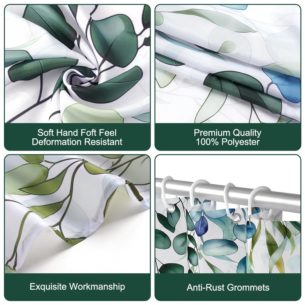 HAGOT Shower Curtain, Water and Mould Resistant Bathroom Curtain, Polyester Machine Washable Fabric, Bath Curtain with Hooks, 180 x 180 cm