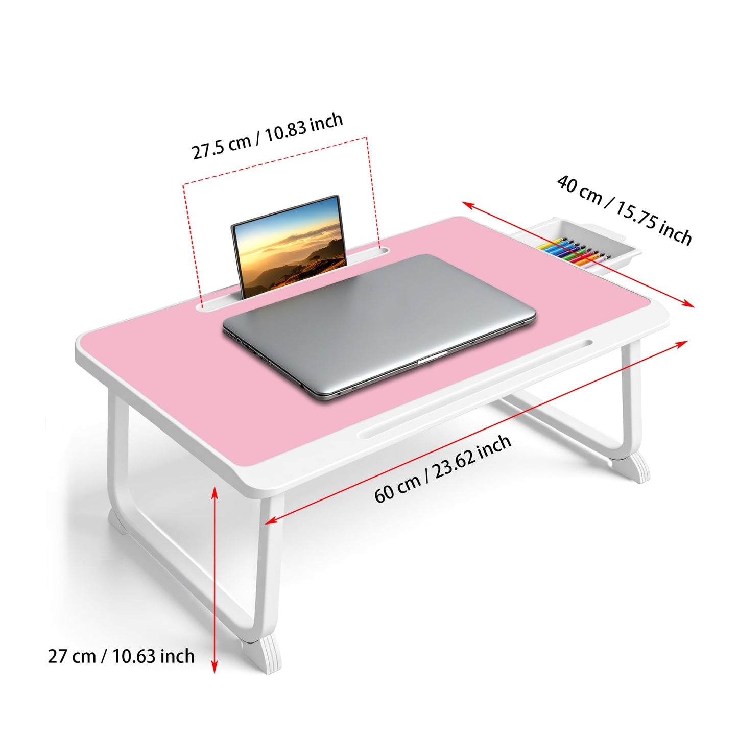 Lap Desk, Bed Table with Drawer, for Laptop, Reading, Writing, Eating & Watching Movies on Bed, Sofa, or Floor, Office and Home (Red)