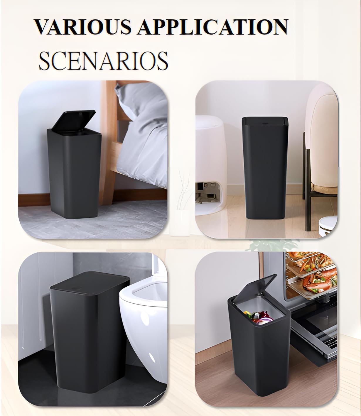 3 Pack Bedroom Bin,10L Slim Bathroom Bin with Lid,Push Button Plastic Waste Bin for Bathroom Anti-Odour,Plastic Thin Trash Can for Office,Living