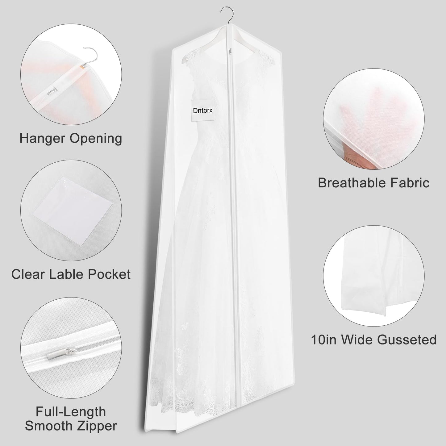 Dntorx Wedding Dress Bag 72In, Dress Bag Cover Long with 10In Gusset White