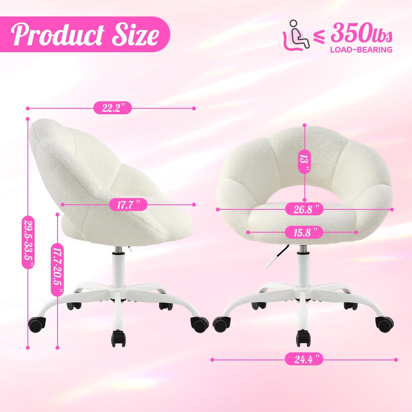 SUPPNEED Desk Chair, Home Office Chair, Swivel Chair, Office Chair, Height Adjustable, Dressing Table Chair in Flower Shape, Teddy Desk Chair