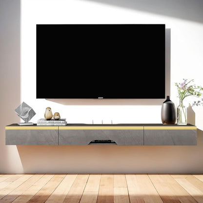 Pmnianhua Floating TV Unit, Wall Mounted TV Cabinet, Floating Shelves with 3 Doors