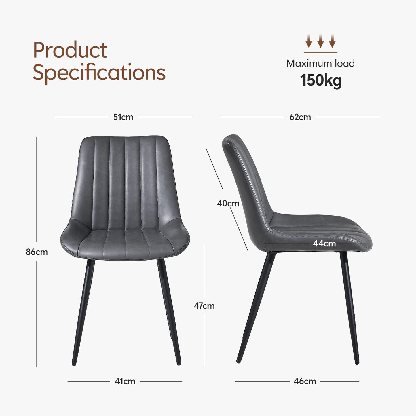 TUKAILAi Set of 2 Faux Leather Dining Chairs for Dining Room