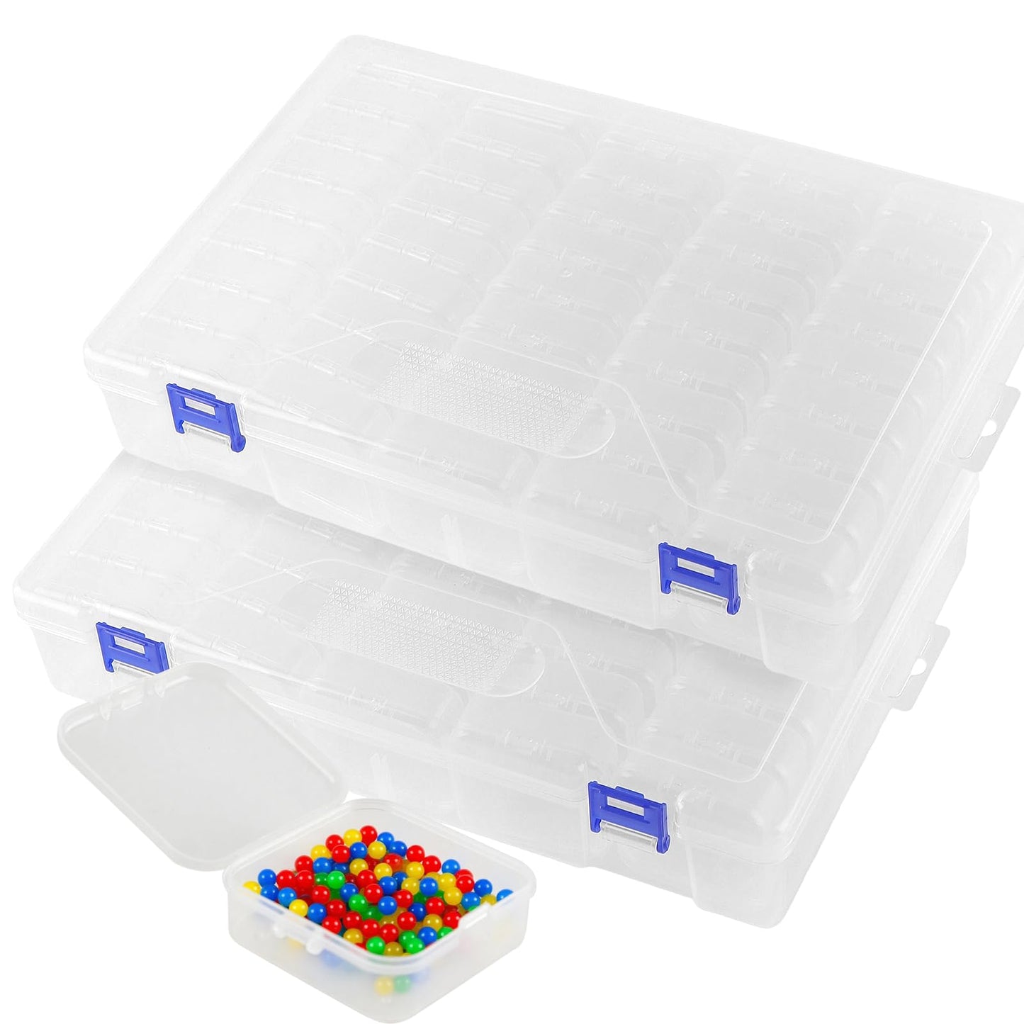 HAKZEON 2 Pack 92 Grids Small Bead Organisers, Clear Bead Storage Containers with Hinged Lid for Diamond Painting Accessories, Jewellery Making