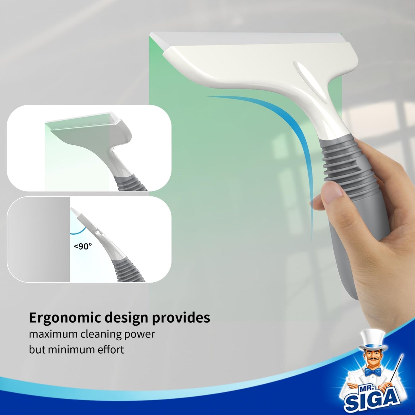 MR.SIGA Silicone Squeegee for Shower Doors, 25 cm/10 inch, White & grey