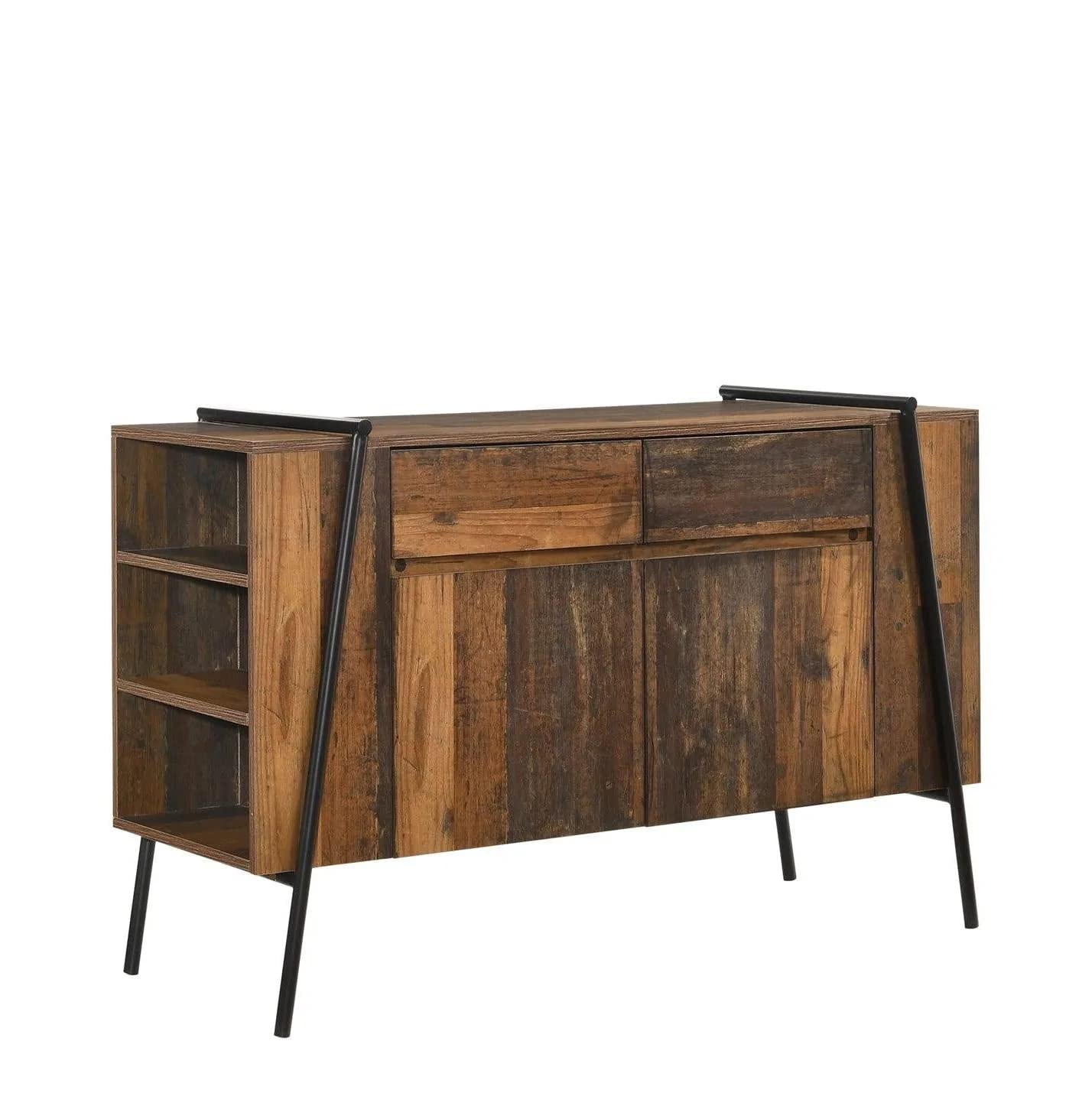 Timber Art Design UK Abbey Sideboard Storage Cabinet with 2 Doors 2 Drawers Cupboard Rustic Industrial Furniture Storage Unit For Dining Room