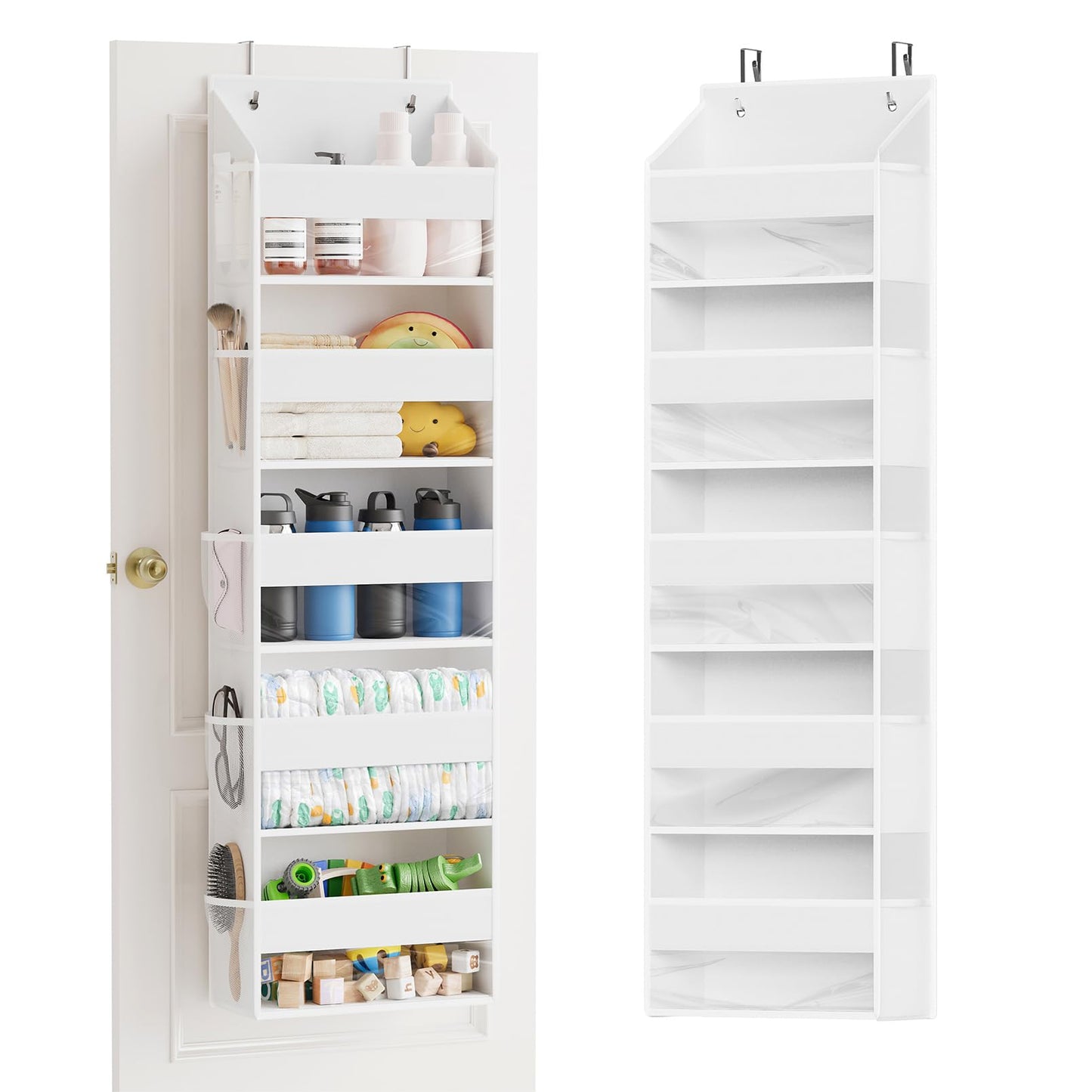 SpaceAid 1 Pack Over The Door Organizer with 5 Large Pockets and 10 Mesh Side Pockets, 5 Layers Door Organizer Hanging with Clear Window for Bedroom