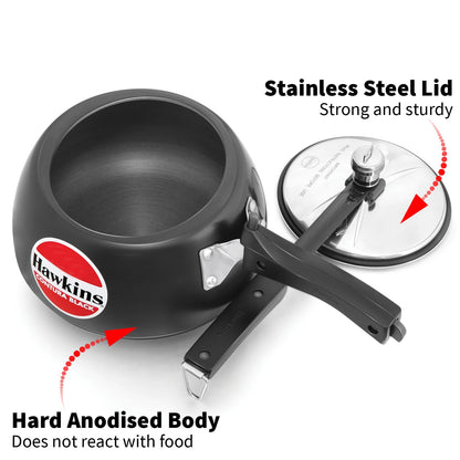 Hawkins Contura Black 3.5 Litre Pressure Cooker, Hard Anodised Cooker, Handi Cooker, Black (CB35)