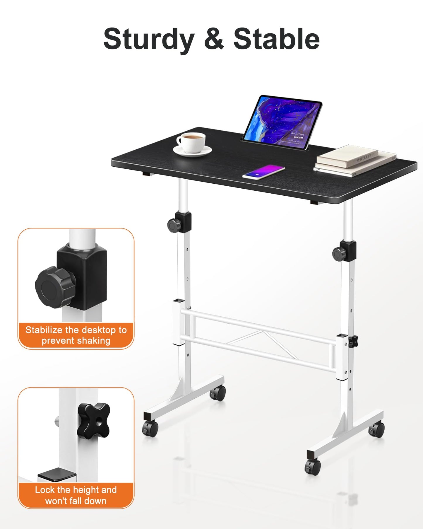 RayLove Small Standing Desk Adjustable Height, Mobile Stand Up Desk with Wheels, 32 Inch Portable Laptop Desks, Standing Table for Home Office Desks