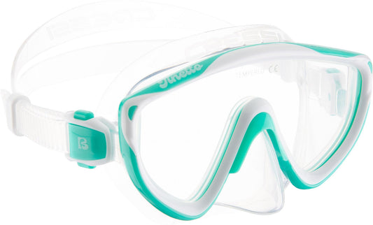 CRESSI Tinetto Rocks Dry Set Aqua Green/White S/M - Kids Snorkeling Set Short Adjustable Fins, Silicone Mask, and Dry Snorkel, Aqua Green/White, S/M