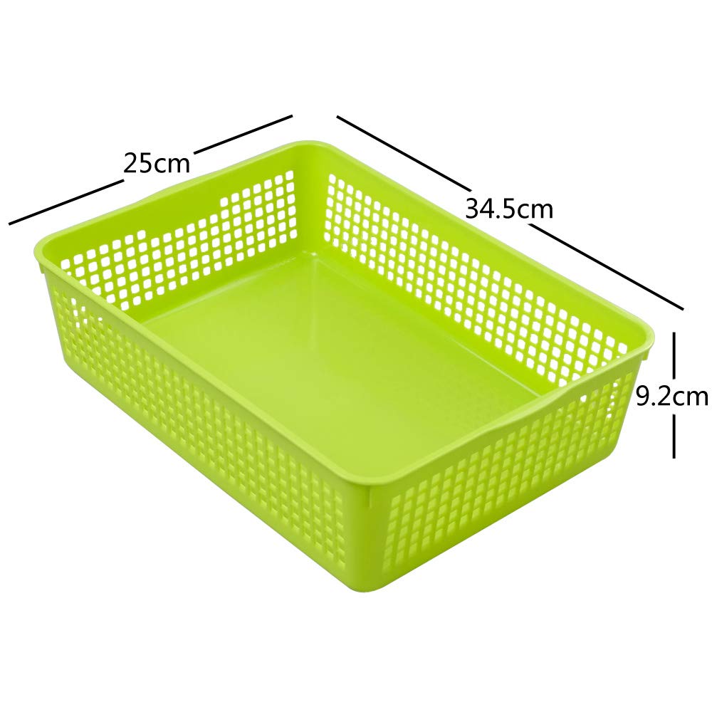 Ponpong Blue Green Pink Color Plastic A4 Storage Baskets, 6 Pack