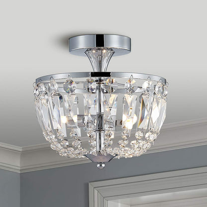 BESTIER Modern Chrome Crystal Semi Flushmount Chandelier Lighting LED Ceiling Light Fixture Lamp for Dining Room Bathroom Bedroom Livingroom 3 G9