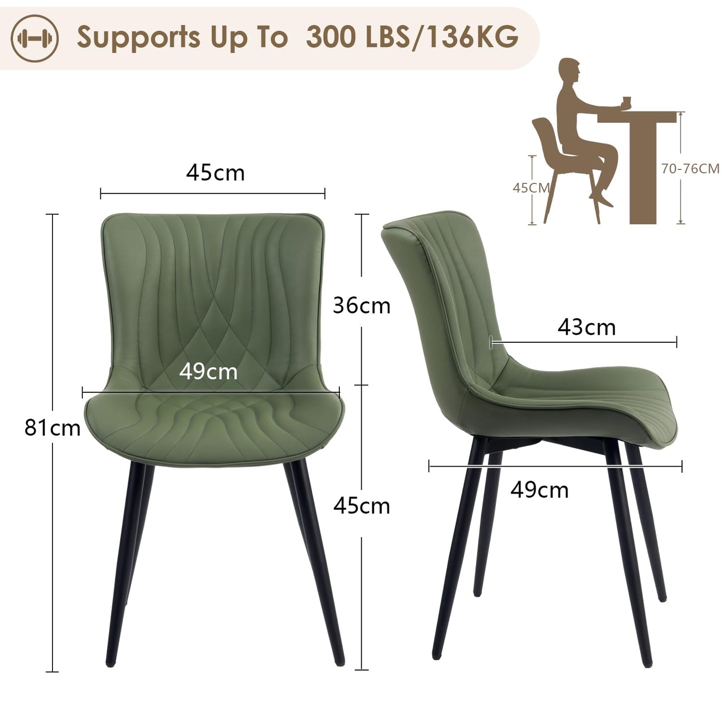 Kidol&Shellder Dining Chairs Set of 2, Modern Dining Room Chair, Green