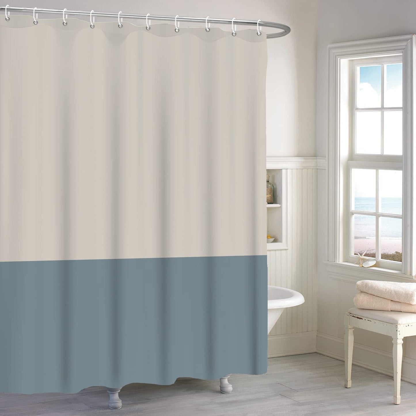 ASDCXZ Shower Curtain Blue 180x200 cm, Modern Beige Blue Splicing Motif Waterproof Textile Bath Shower Curtains Washable Polyester Fabric Shower