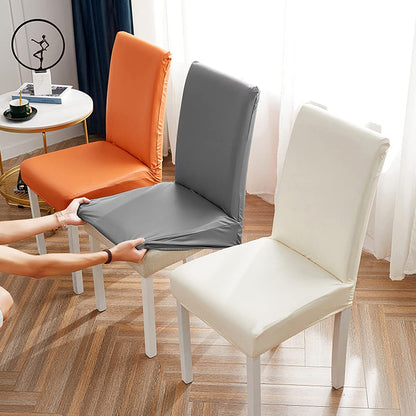 Bestenrose Stretch Dining Chair Covers Waterproof PU Leather Slipcovers Universal Chair Protectors for Dining Room Kitchen Hotel (Set of 6, Gray)