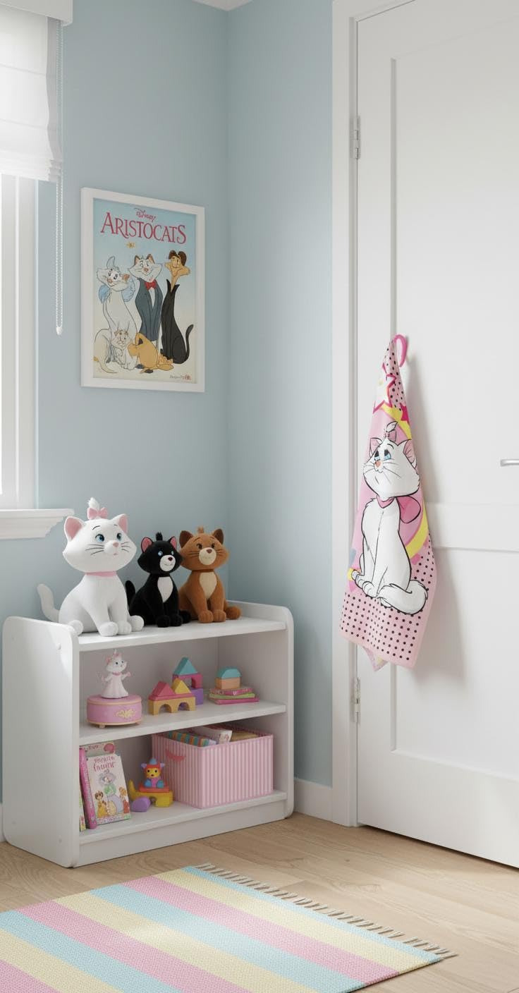 BrandMac Disney Aristocats Marie Beach & Bath Towel 70x140cm, 100% Cotton | Soft & Absorbent Kids Bath & Swim Towel | “Marie” Pink Floral Design