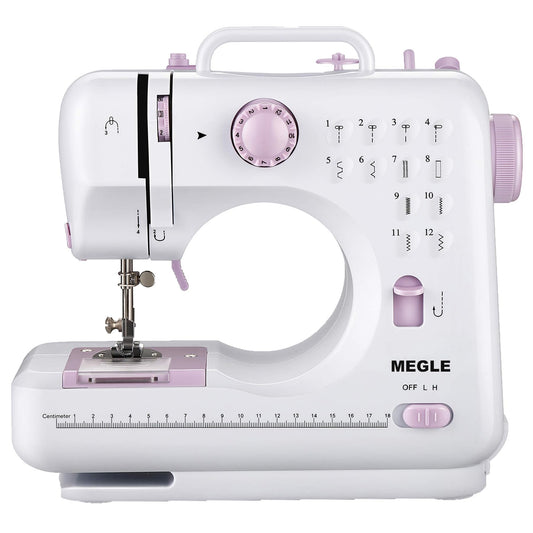 Sewing Machine with Foot Pedal for Beginners and kids, Quick Start Guide, Manual in 5 Languages, 12 Stitches, Small and UK Plug MEGLE FHSM-505