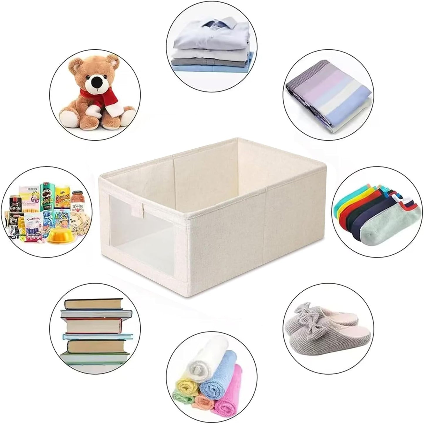 Wardrobe Storage Organiser Foldable - 4Pcs Drawer Organiser Clothes Fabric Storage Boxes Bin with Clear Window Shelf Stackable Clothing Storage Boxes