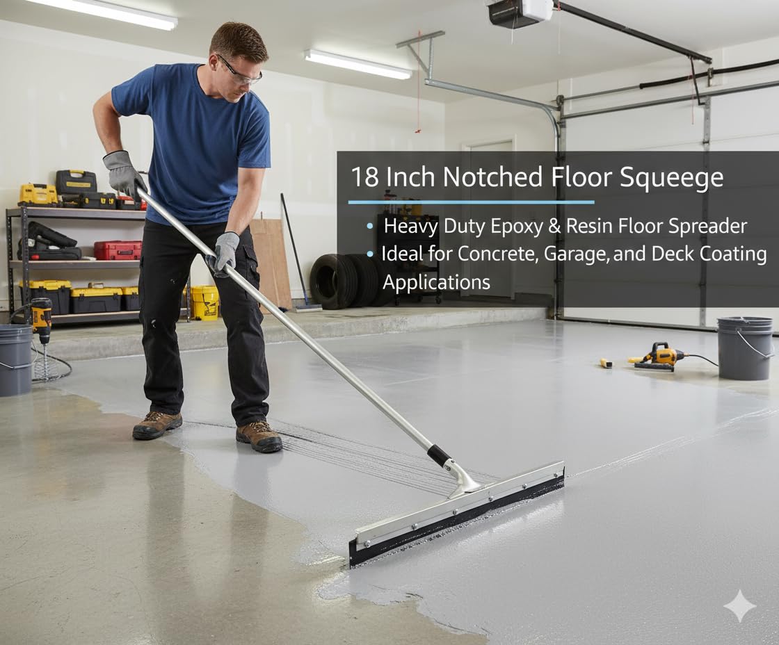 18 Inch Notched Floor Squeegee – Heavy Duty Epoxy & Resin Floor Spreader Tool with Durable Poly Blade, Ideal for Concrete, Garage