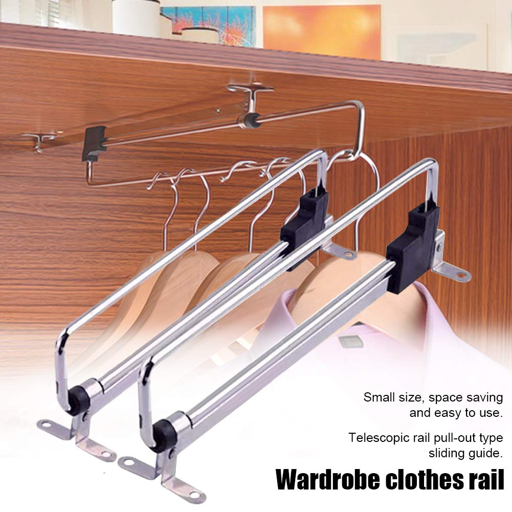 Telescopic Closet Hanger Rail, Retractable Wardrobe Closet Pull Out Rod Clothes Hanger Towel Rail/Extending Rail/Storage Organiser Sliding Rail