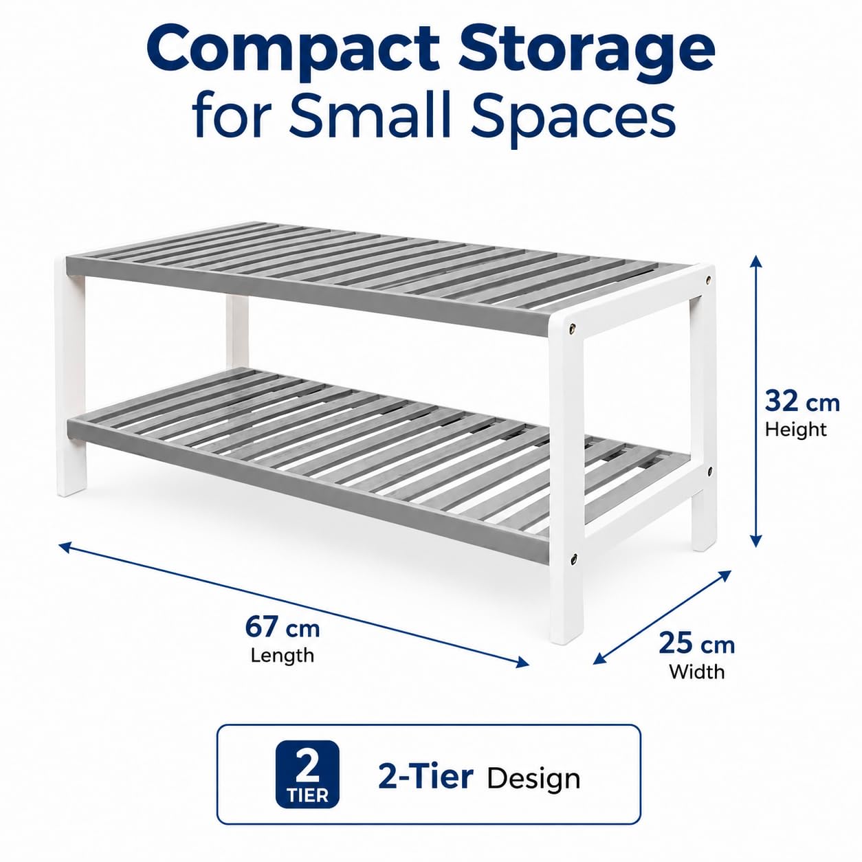 1ABOVE Bamboo Shoe Rack, Plant Rack, Perfect for Corridor, Living Room, Bathroom, Bedroom, Hallway or Small spaces-Parent. (Grey & White, 2 Tier)