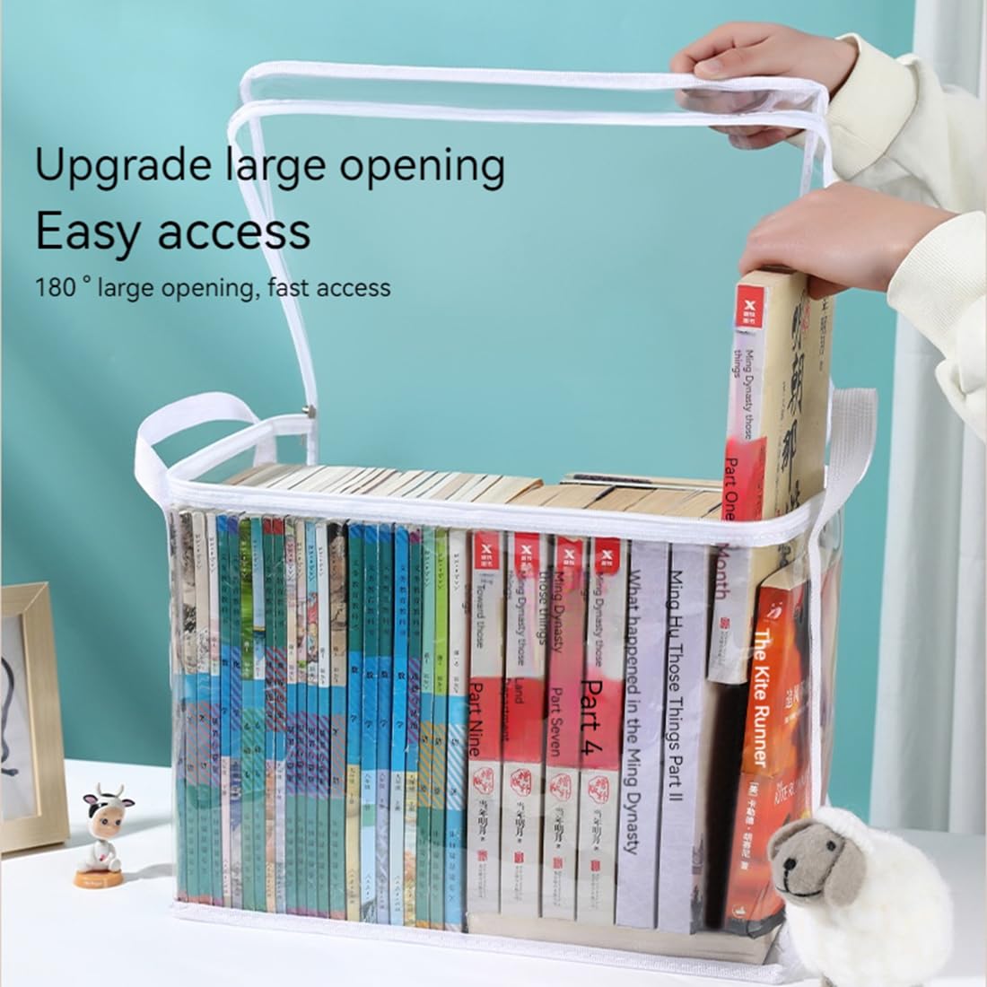 PolMinrs Storage Boxes 3-Pack, Foldable Plastic Boxes with Lids for Book Storage, Transparent Design for Quick Access to Items. Different Sizes of