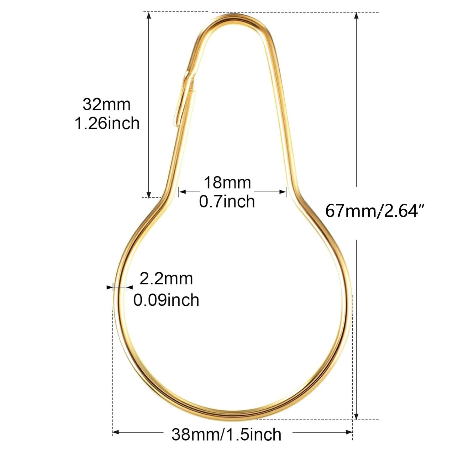 TA-VIGOR 20pc Shower Curtain Rings - Metal Decorative Hooks, Loop Hangers, Hanging Clips for Bathroom/Kitchen Curtain Rods, Gold