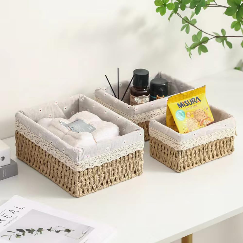 Seagrass Set of 3 Rectangular Storage Baskets (Daisy Style)
