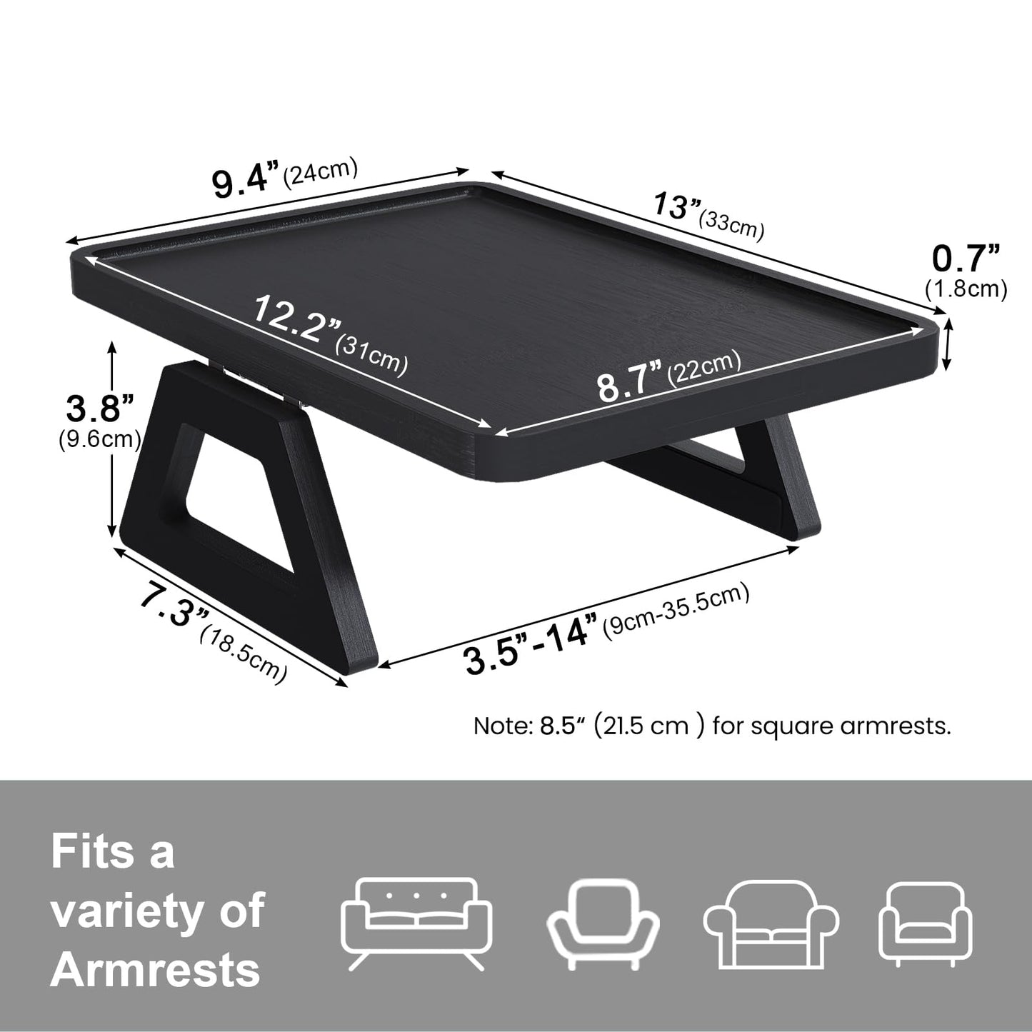 Fibogollo Sofa Tray,Bamboo Folding Couch Arm Tray,Sofa Armrest Trays Clip-On Couch Desk for Drinks,Snacks,Phone,Remote Control (Black)