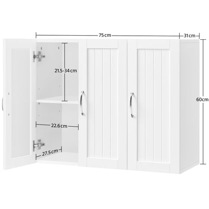 Yaheetech Bathroom Wall Cabinet, 3 Doors, 75 × 31 × 60 cm, White