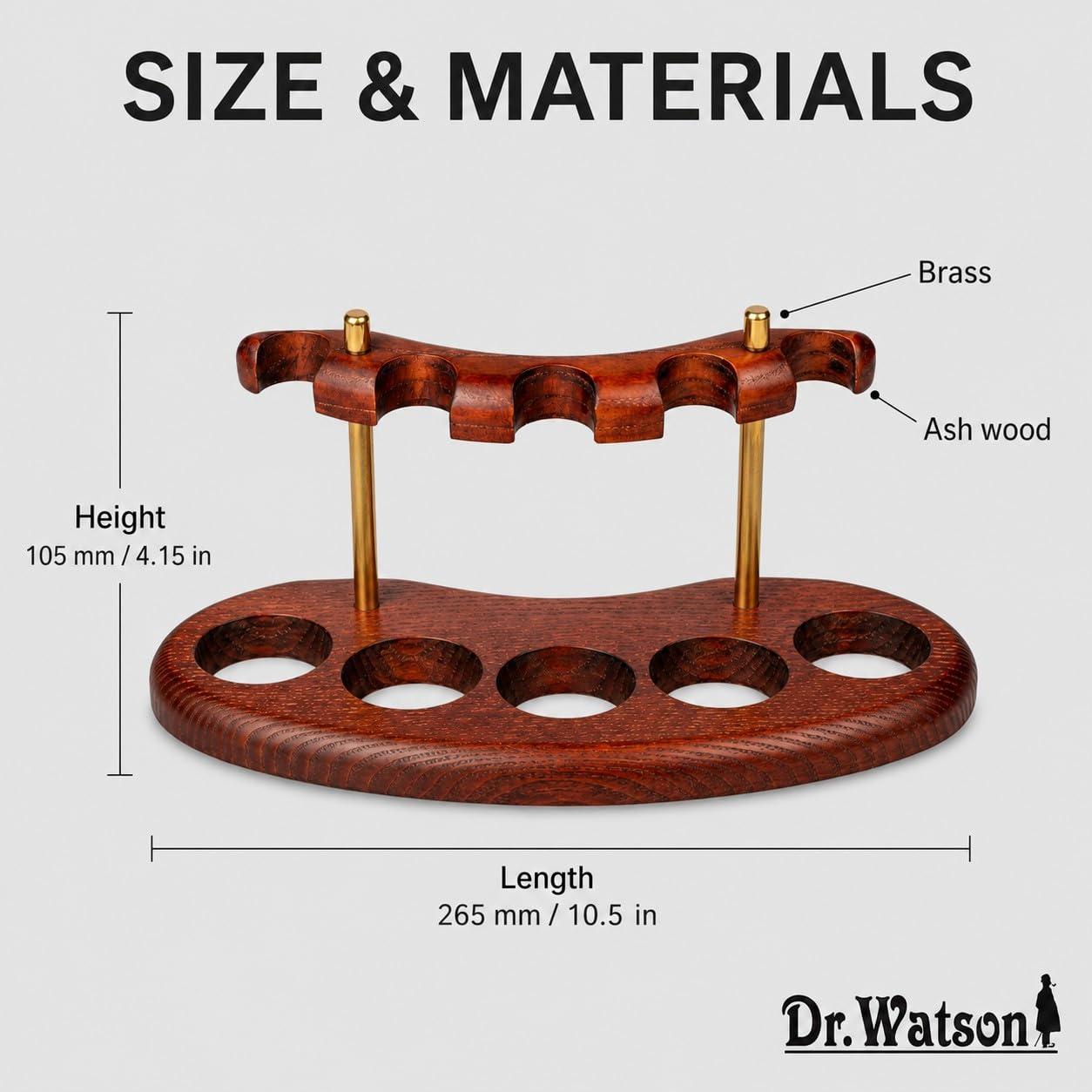 Dr Watson Tobacco Pipe Stand ARCH V, Solid Ash Wood, For 5 Pipes, Brown