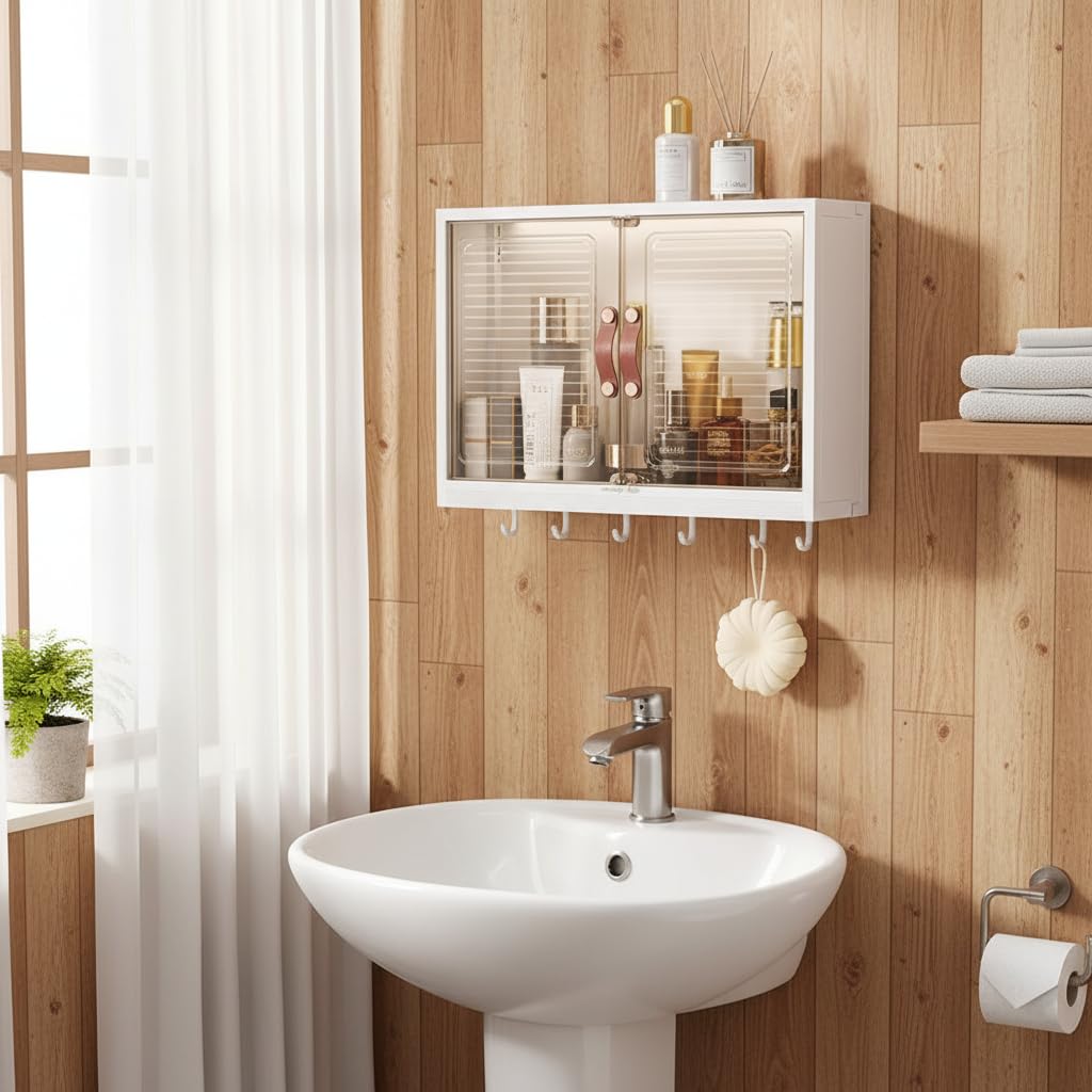 Roqao 16L Wall Mounted Bathroom Storage Small Adhesive Drill-Free Cabinet