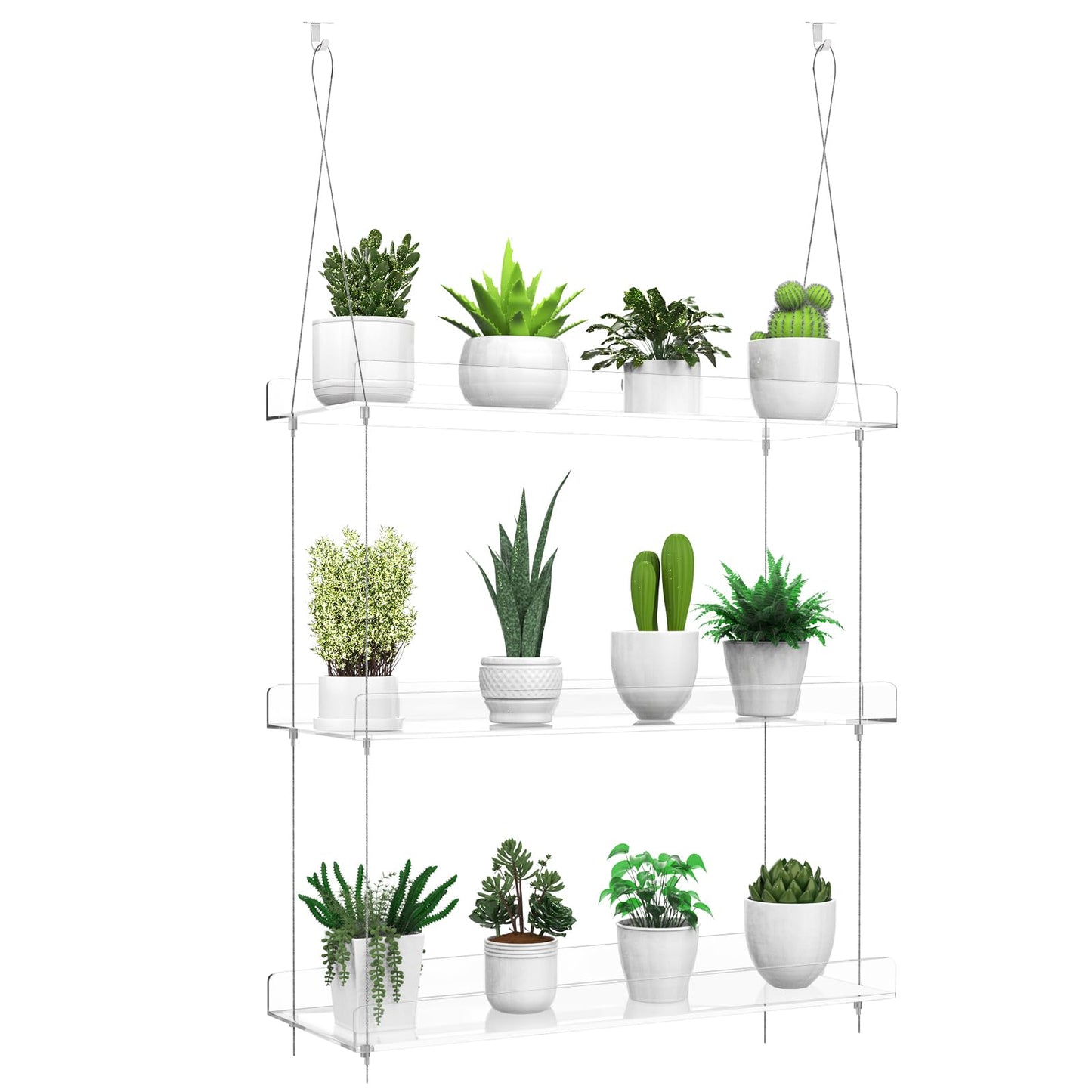 Hanging Clear Acrylic Plant Shelves - 3-Tier Window Wall Stand for Indoor Gardens, Flower, Succulents, Herb, Seedling Organization and Plant Pots