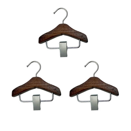 Golden Apple 3 Pcs Wooden Mini Hanger Pet Clothes Hanger with Anti-Slip Clip Small Hanger for Hat Wigs Socks Coffee