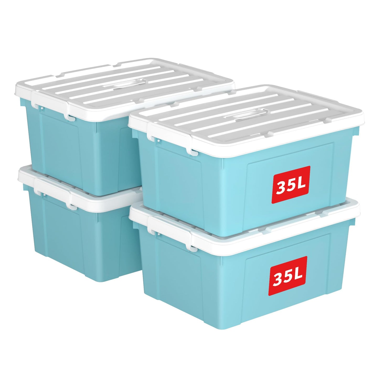 Cetomo 35L*4 Storage Boxes, Carry Plastic Storage Box with Lids, Organizing Container with Handle and Secure Latching Buckles, Stackable, Nestable