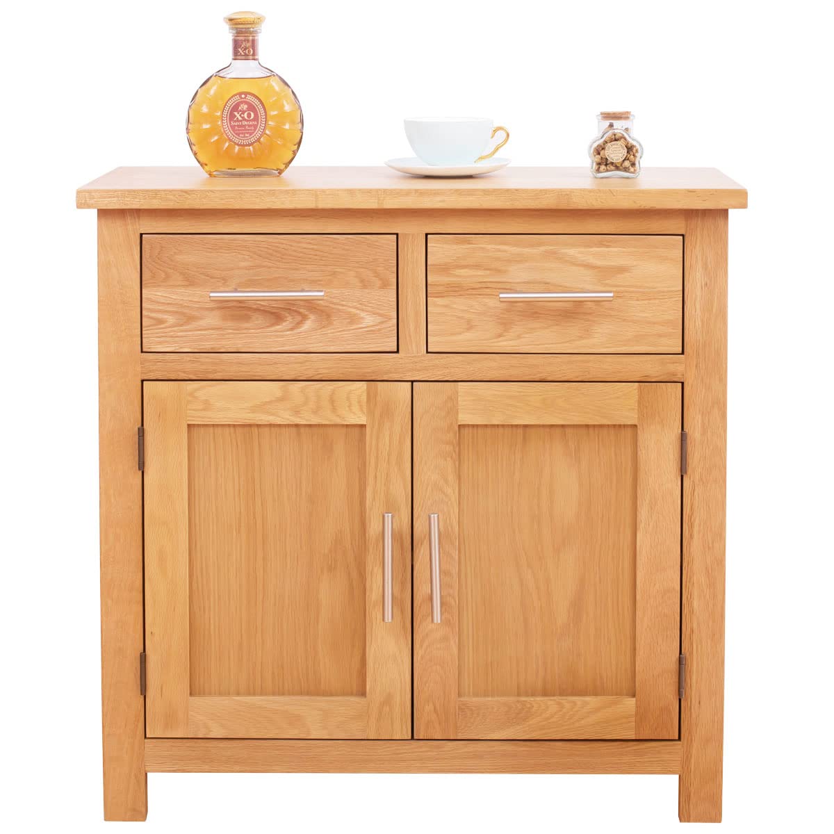Aurotrice OAK Small Sideboard Living Room Storage 2 Doors 2 Drawers Mini Sideboard Natural