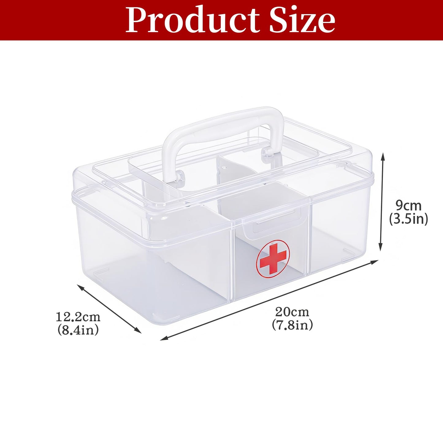 Punorric Medicine Storage Box - Detachable Dividers First Aid Box Empty, Foldable Handle Medical Box & Home First Aid Kit