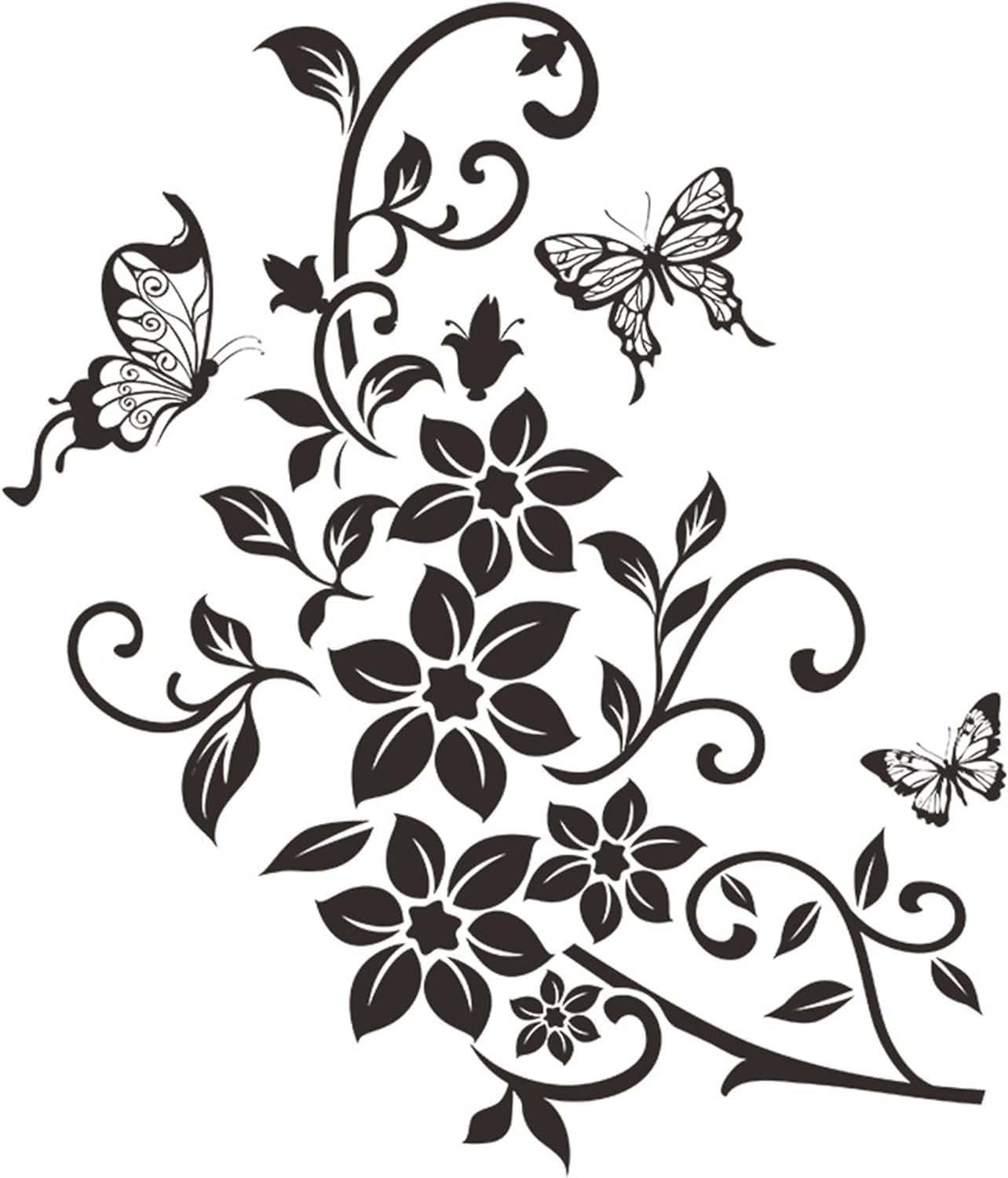 1Pc Black Flowers Butterfly Bathroom Toilet Seat Lid Cover Decals Stickers PVC Sticker Removable Self Adhesive Restroom Decor Art Decoration Toilet