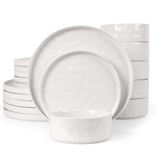 Homikit Dinner Sets for 6 People, 18-Piece Reactive Glaze Plates and Bowls Set, Elegant Dinnerware Stoneware for Kitchen, Healthy & Scratch Resistant,