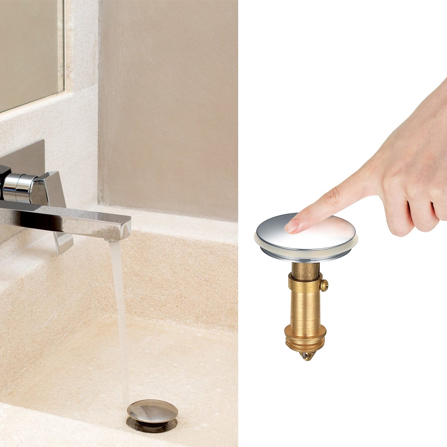 2 PCS 38mm Pop Up Sink Plugs, Bathroom Push Drain Stopper, Brass Chrome