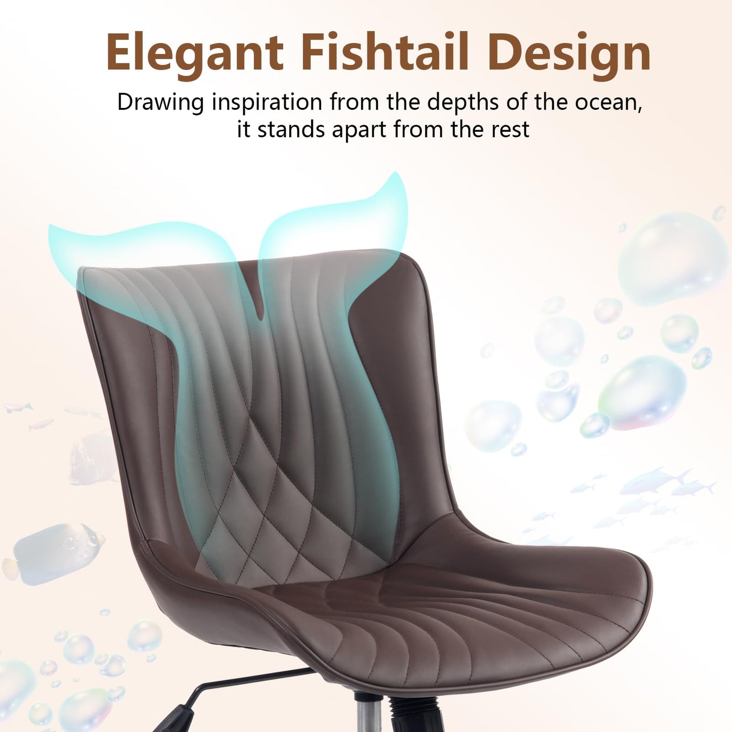 YOUTASTE Office Chair Adjustable, Ergonomic Desk Chair Armless PU Leather Swivel Chairs with Wheels for Home Office Computer, Modern, Brown