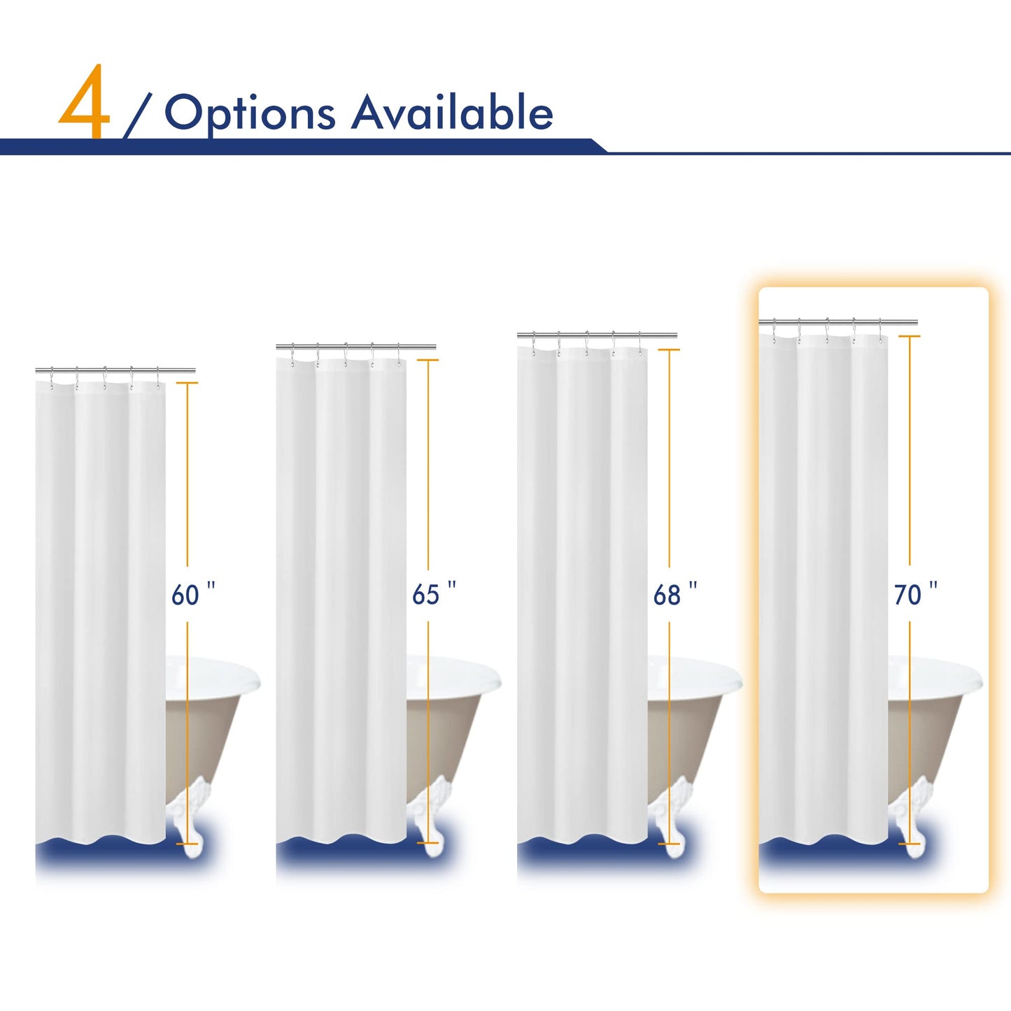 N&Y HOME Fabric Shower Curtain Liner 69 x 70 inches, Hotel Quality, Washable, Water Resistant White Spa Bathroom Curtains with Grommets, 69x70