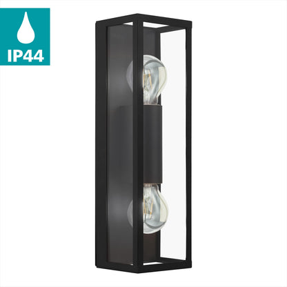 Eglo Amezola 2-Flame Vintage Wall Light, Black Steel and Clear Glass Industrial Wall Lamp, Living Room, Hallway and Bathroom Lighting, E27 Socket,