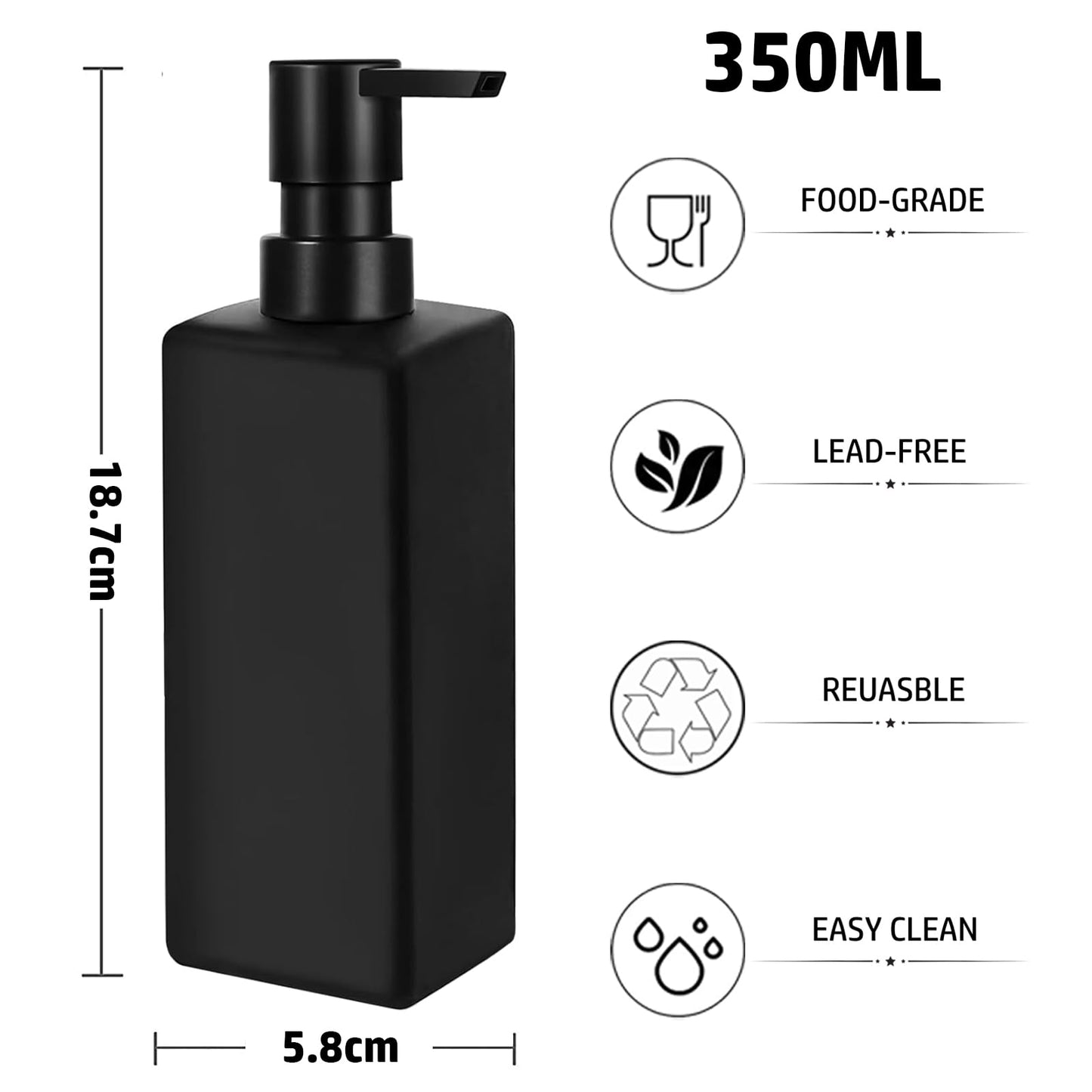 Guokanfly 350ml Black Soap Dispenser, Bathroom Glass Shower Gel Dispenser