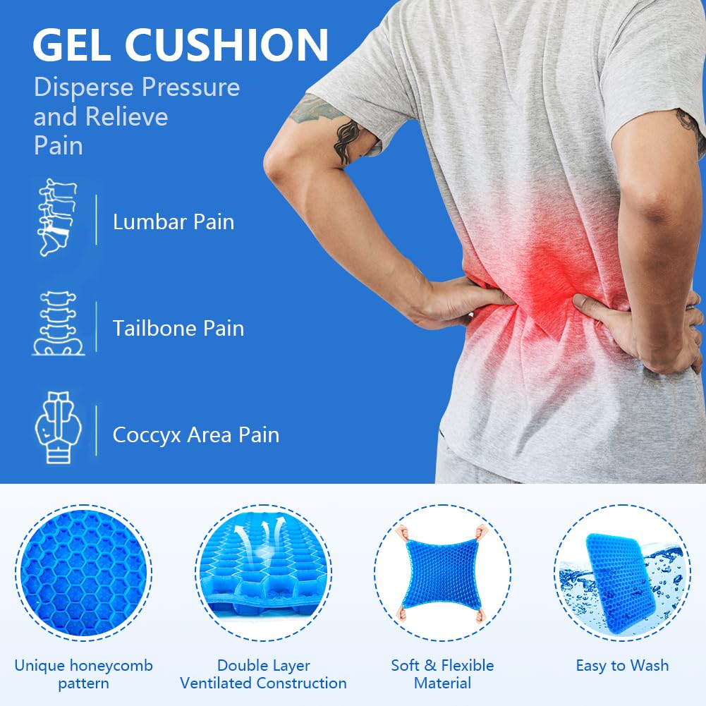 flintronic Orthopaedic Gel Seat Cushion, Honeycomb Design Double Thick Gel Cushion, Gel Orthopaedic Ergonomic Cushions