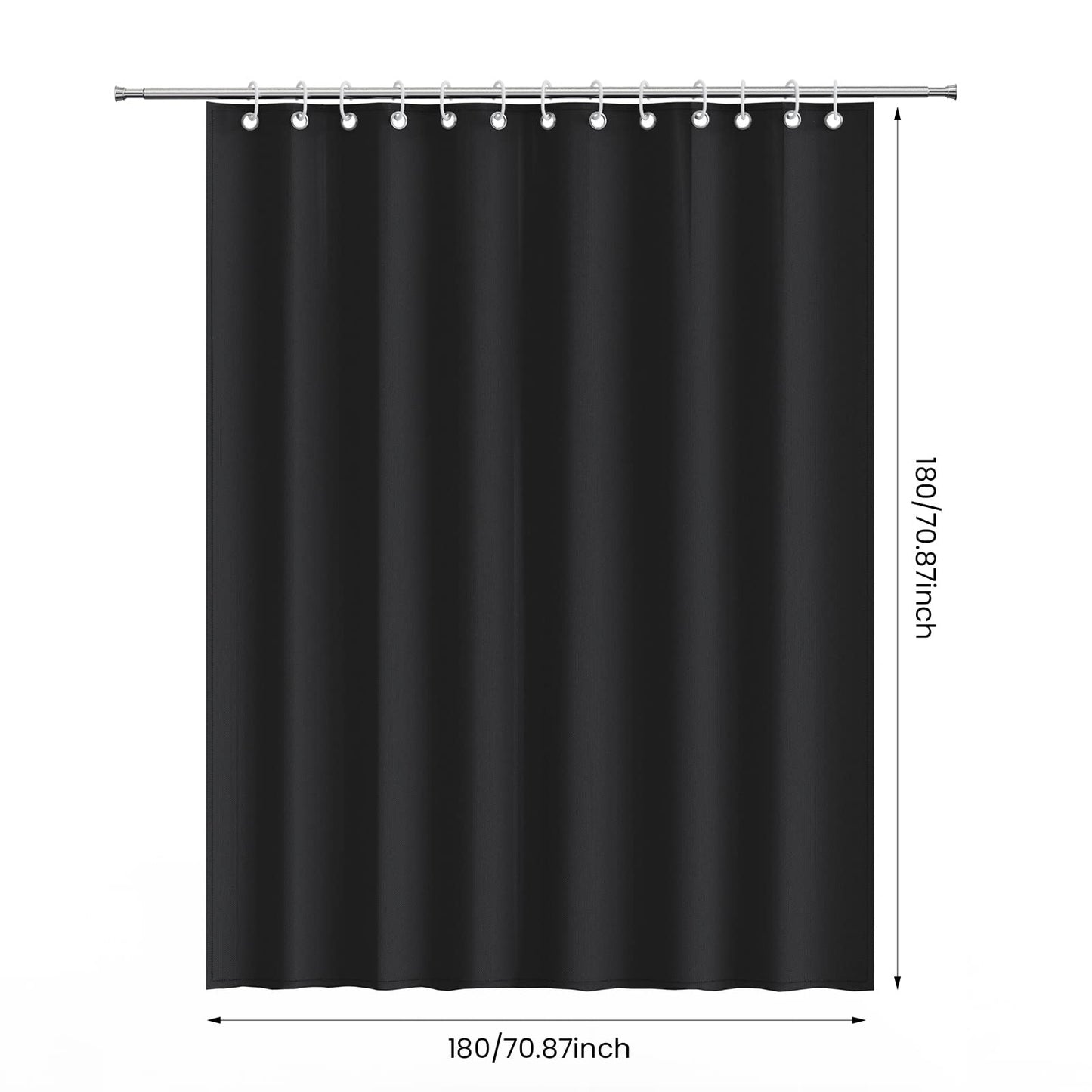 AKHTART Shower Curtain 100% Polyester, Extra Long Shower Curtain with 12 Hooks, Washable and Easy to Dry, Anti-Bacterial Mildew Resistant